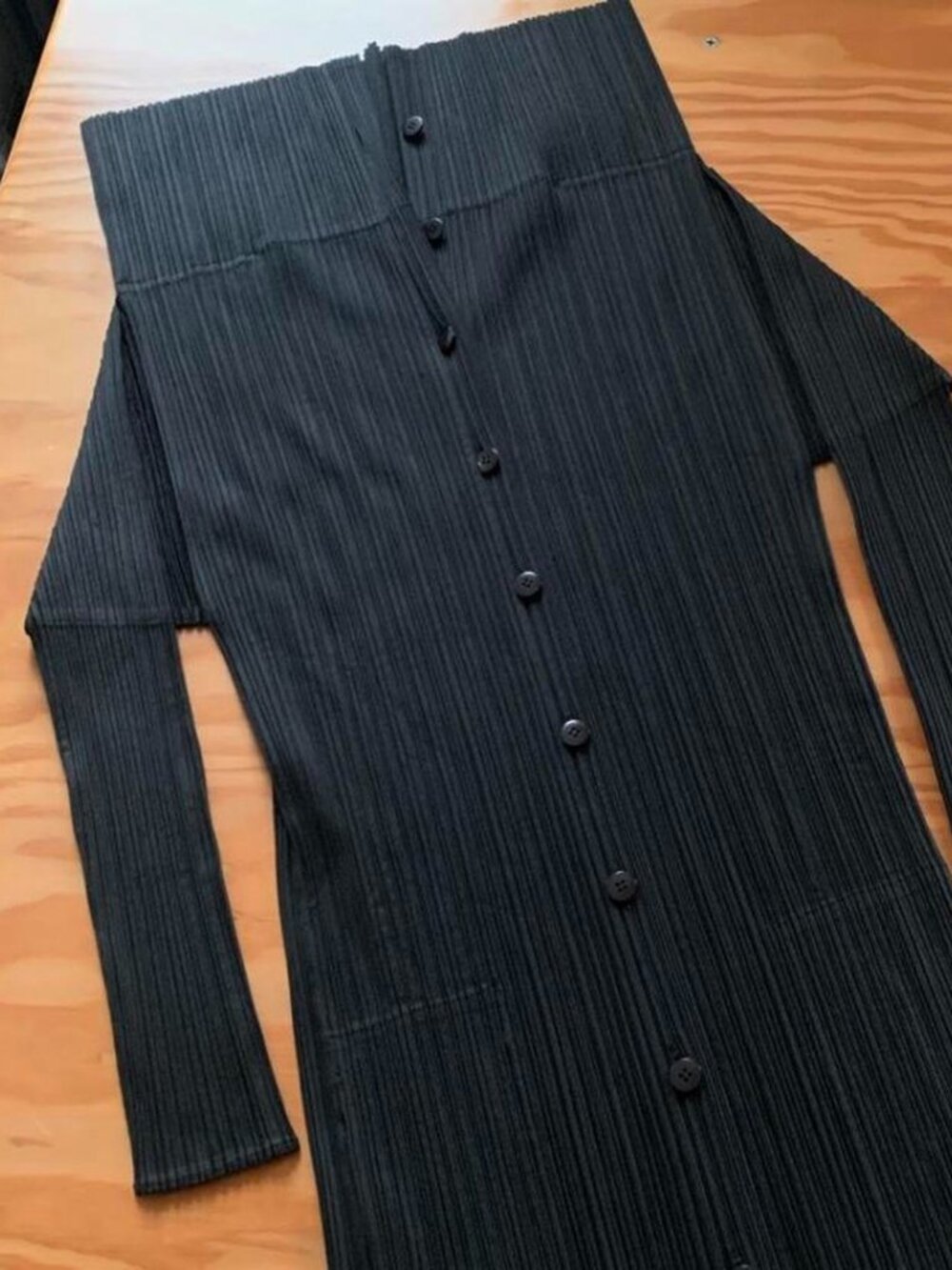Issey Miyake Pleats Please Fold Collar Midi Jacket Black JP3 - Picture 7 of 8